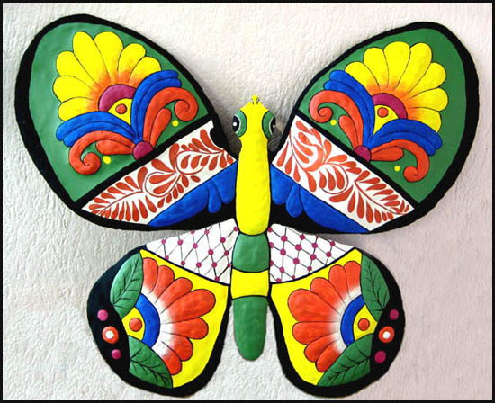 Painted Metal Butterfly Wall Hanging - Butterfly Yard Art - Tropical Design - 18" x 19"